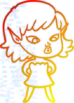 warm gradient line drawing pretty cartoon elf girl vector