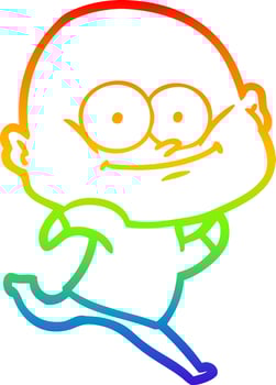 rainbow gradient line drawing cartoon bald man staring vector
