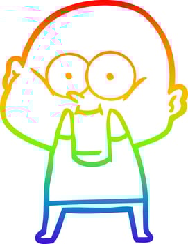 rainbow gradient line drawing cartoon bald man staring vector
