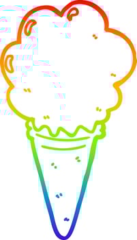 rainbow gradient line drawing cartoon ice cream vector