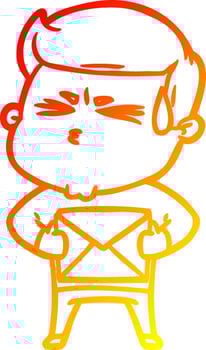 warm gradient line drawing cartoon man sweating vector