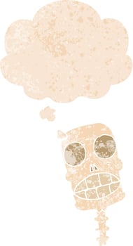 cartoon spooky skull and thought bubble in retro textured style vector