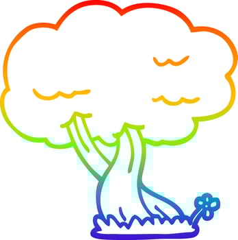 rainbow gradient line drawing cartoon tree vector