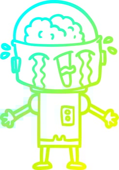 cold gradient line drawing cartoon crying robot vector