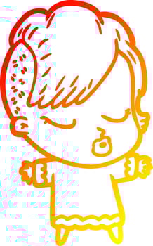 warm gradient line drawing cartoon pretty hipster girl vector
