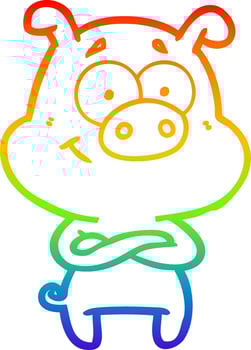 rainbow gradient line drawing happy cartoon pig vector