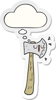 cartoon axe and thought bubble as a printed sticker vector