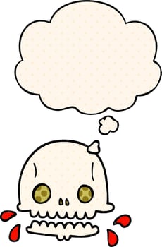 cartoon spooky skull and thought bubble in comic book style vector