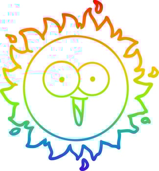 rainbow gradient line drawing happy cartoon sun vector