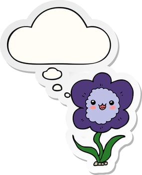 cartoon flower and thought bubble as a printed sticker vector