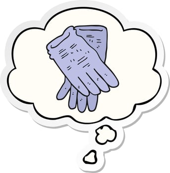 cartoon garden work gloves and thought bubble as a printed sticker vector