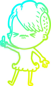 cold gradient line drawing cartoon annoyed hipster girl vector