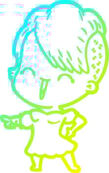 cold gradient line drawing happy cartoon hipster girl vector