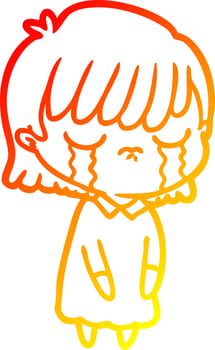 warm gradient line drawing cartoon woman crying vector
