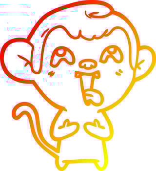 warm gradient line drawing crazy cartoon monkey vector