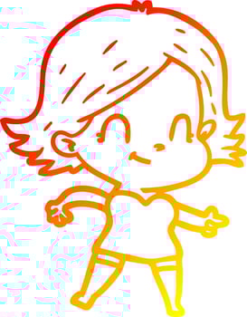 warm gradient line drawing cartoon friendly girl vector