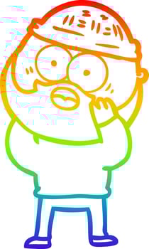 rainbow gradient line drawing cartoon bearded man vector