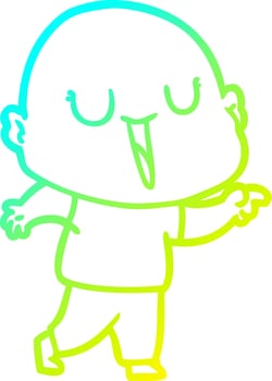 cold gradient line drawing happy cartoon bald man vector
