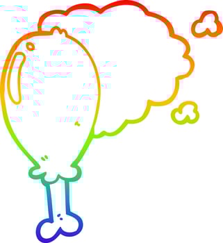 rainbow gradient line drawing cartoon chicken leg vector