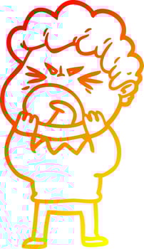 warm gradient line drawing cartoon furious man vector