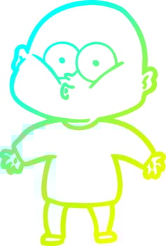 cold gradient line drawing cartoon bald man staring vector