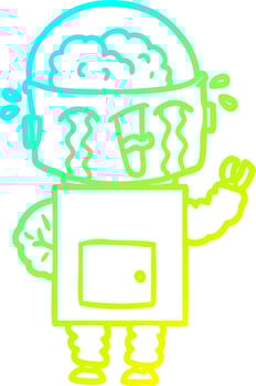 cold gradient line drawing cartoon crying robot vector