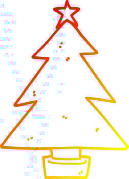 warm gradient line drawing cartoon christmas tree vector