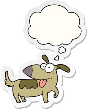 cartoon happy dog and thought bubble as a printed sticker vector