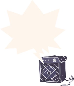 cartoon electric guitar amp and speech bubble in retro style vector
