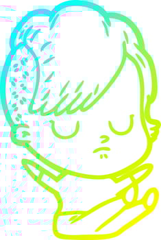 cold gradient line drawing cartoon woman vector