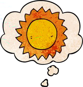 cartoon sun and thought bubble in grunge texture pattern style vector