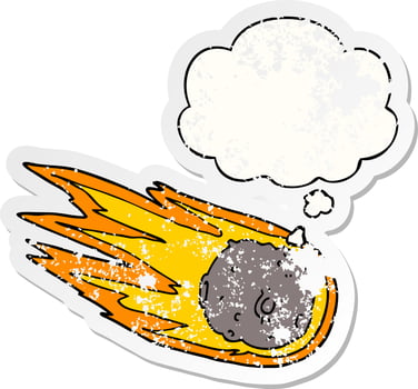 cartoon comet and thought bubble as a distressed worn sticker vector