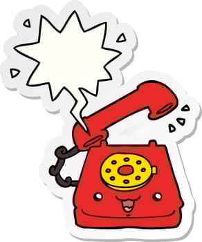 cute cartoon telephone and speech bubble sticker vector