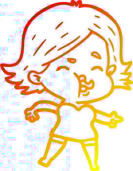 warm gradient line drawing cartoon girl pulling face vector