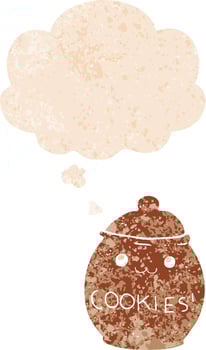 cartoon cookie jar and thought bubble in retro textured style vector