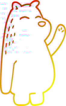 warm gradient line drawing cartoon polar bear waving vector