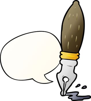 cartoon traditional fountain pen and speech bubble in smooth gradient style vector