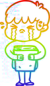 rainbow gradient line drawing cartoon boy crying vector