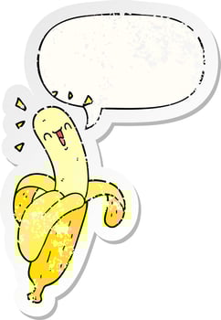 cartoon banana and speech bubble distressed sticker vector