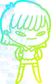 cold gradient line drawing cartoon woman vector