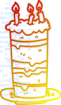 warm gradient line drawing cartoon birthday cake vector