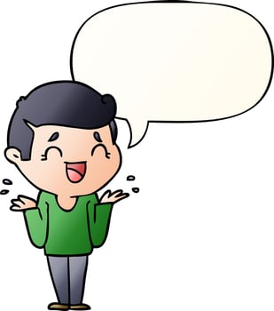 cartoon laughing confused man and speech bubble in smooth gradient style vector