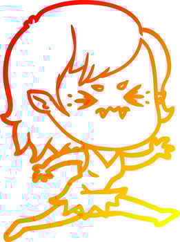 warm gradient line drawing annoyed cartoon vampire girl vector