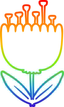 rainbow gradient line drawing cartoon flower vector
