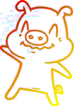 warm gradient line drawing nervous cartoon pig vector