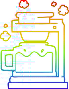 rainbow gradient line drawing cartoon coffee pot vector
