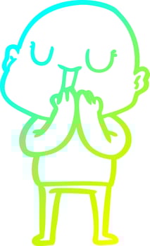 cold gradient line drawing happy cartoon bald man vector