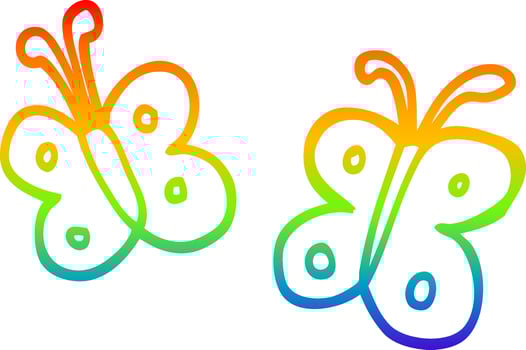 rainbow gradient line drawing cartoon butterfly vector