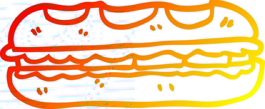 warm gradient line drawing cartoon tasty sandwich vector