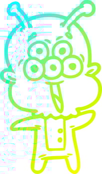 cold gradient line drawing happy cartoon alien vector